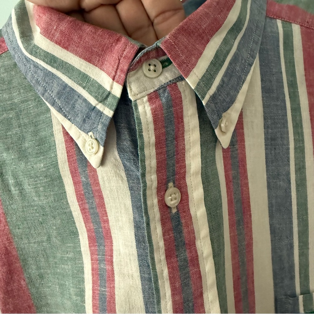 1990s Tommy Hilfiger Awning Stripped Linen Cotton Button Down Dad Shirt Sz XL - Picture 3 of 9